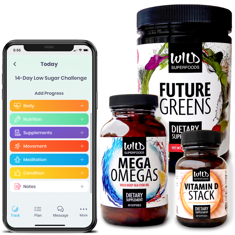 Wild Challenge Box with Wild Superfoods supplements and the Wild Challenge mobile app by Abel James