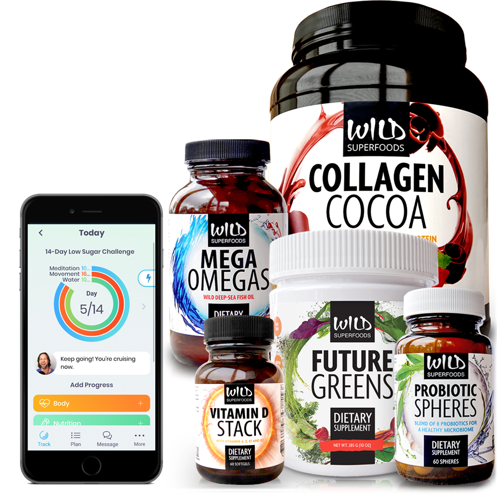 Wild Challenge Box with Wild Superfoods supplements and the Wild Challenge mobile app by Abel James